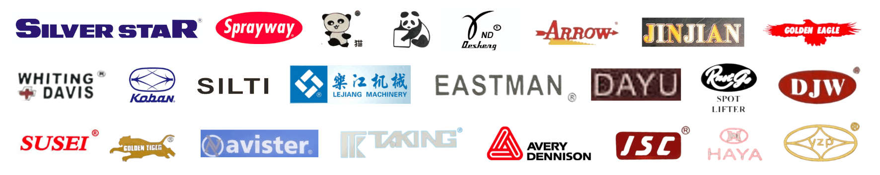 Silver Star, Sprayway, Arrow, Jinjian, Whiting + Davis, Silti, Eastman, Dayu, DJW, Susei, Avister, Avery Dennison, ISC, Haya and more